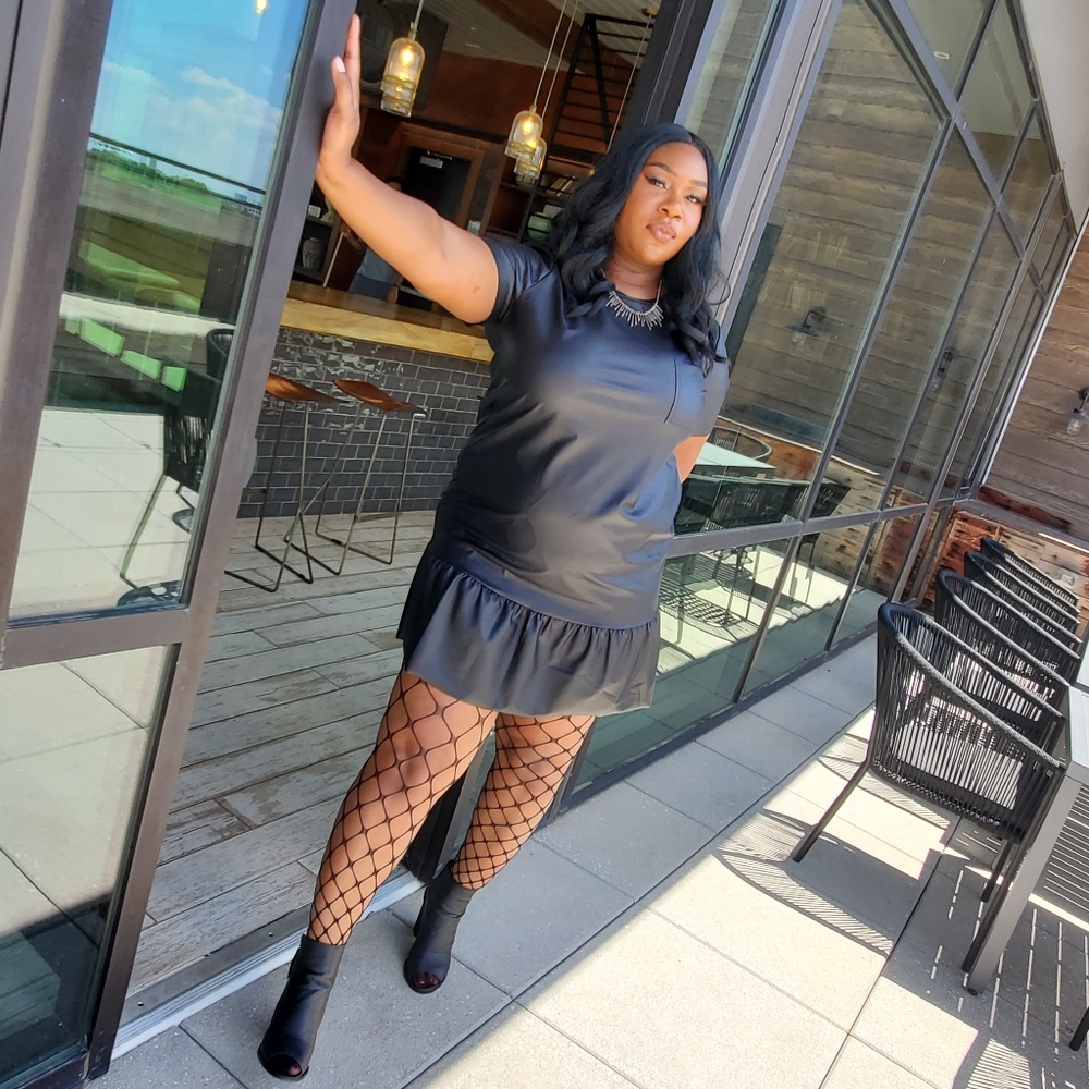 Plus Size Leather Ruffle Dress - Picture 3 of 5